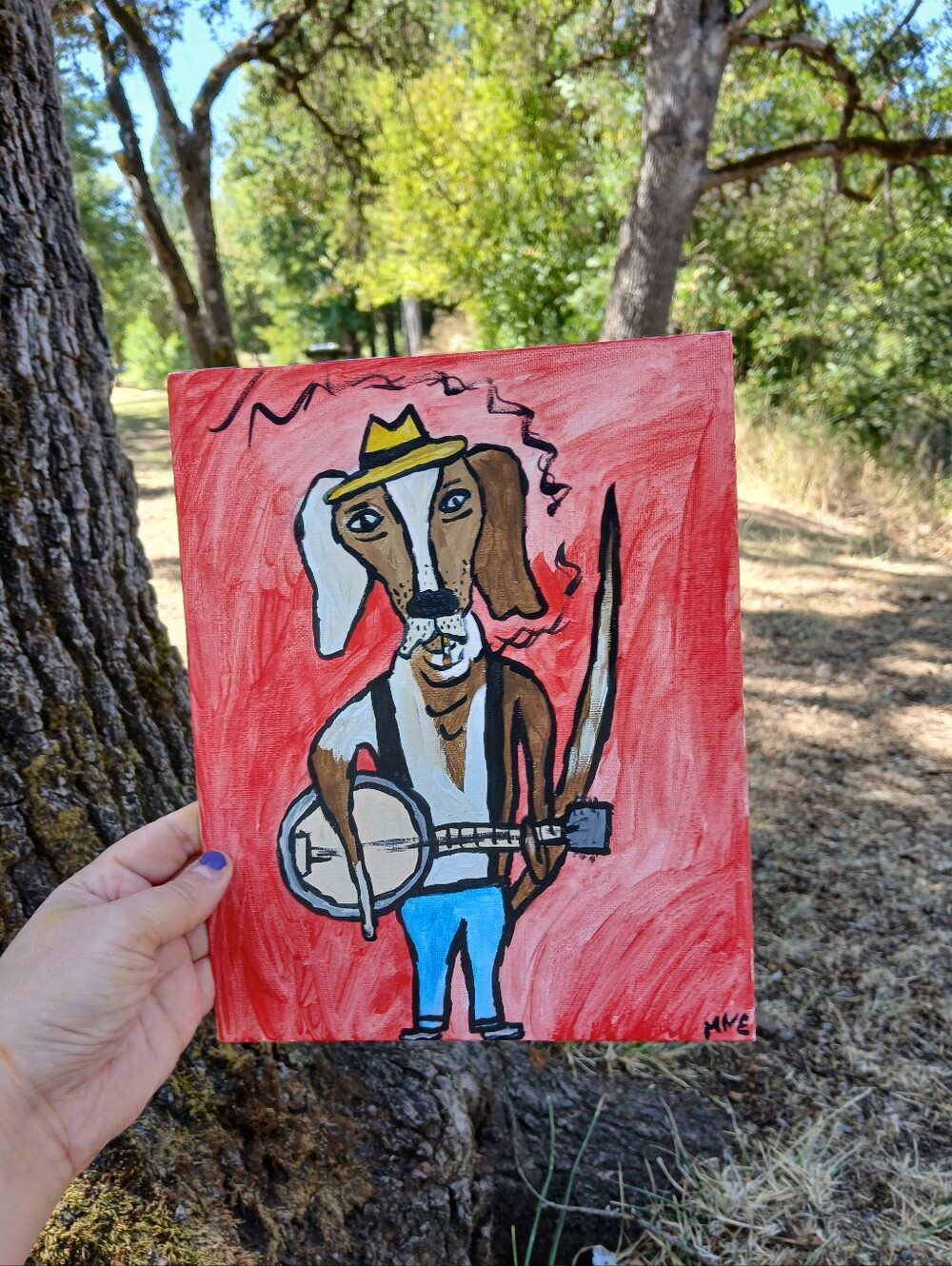 Dog Plays Banjo Painting Folk Art - Picture 2 of 7